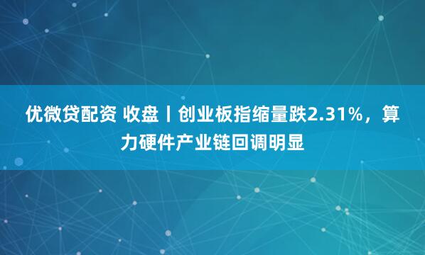 优微贷配资 收盘丨创业板指缩量跌2.31%，算力硬件产业链回调明显