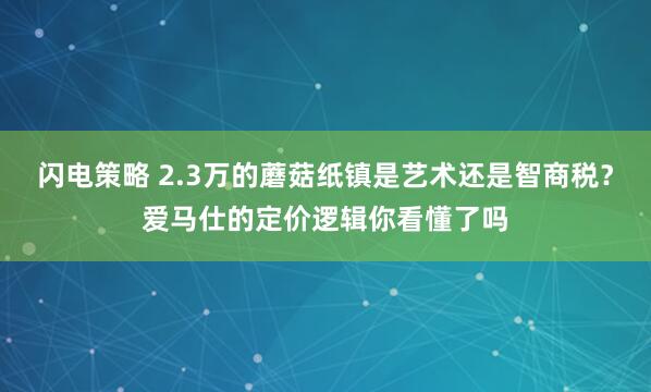 闪电策略 2.3万的蘑菇纸镇是艺术还是智商税？爱马仕的定价逻辑你看懂了吗